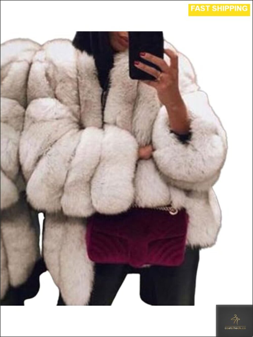 Fuzzy Faux Fur Puffer Coat Zip Up Collarless Teddy Jacket Women Winter